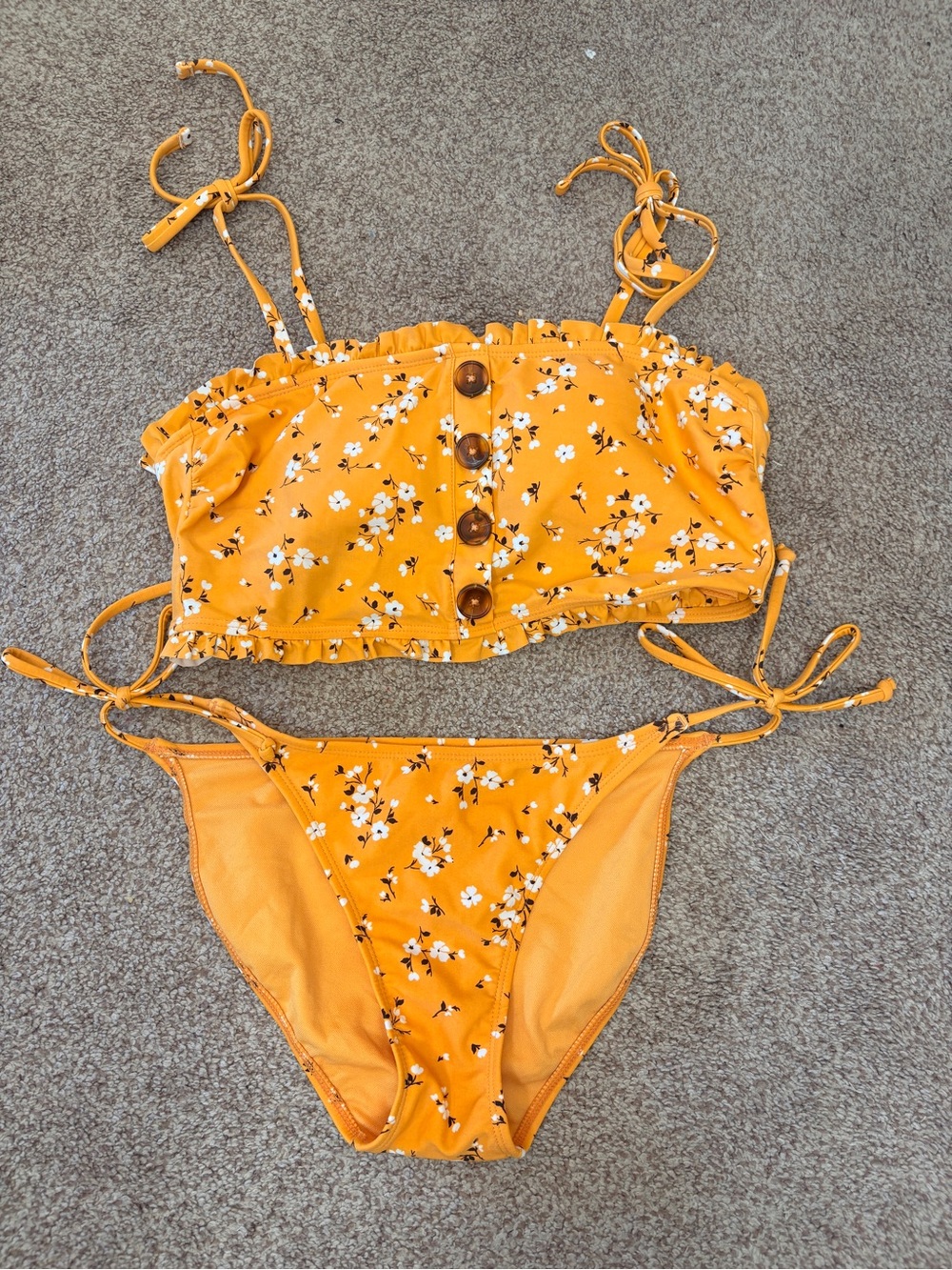 Xhilaration Yellow Floral Button Bandeau Bikini